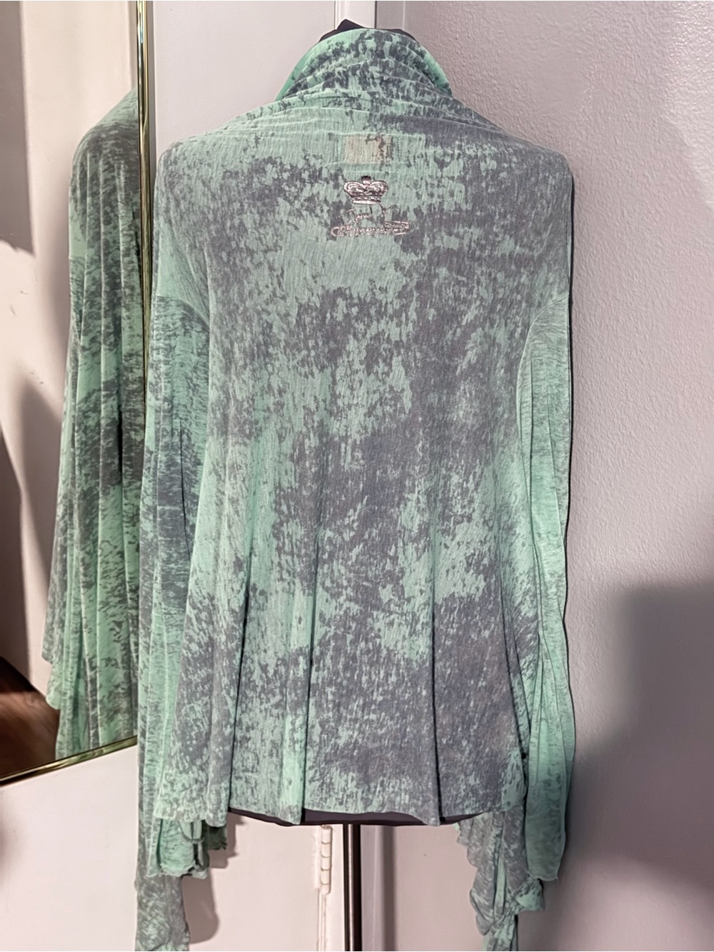 Carmim 1982 Brazil Sheer Open Front Ruffle Wrap Cardigan Mint Sage S EUC